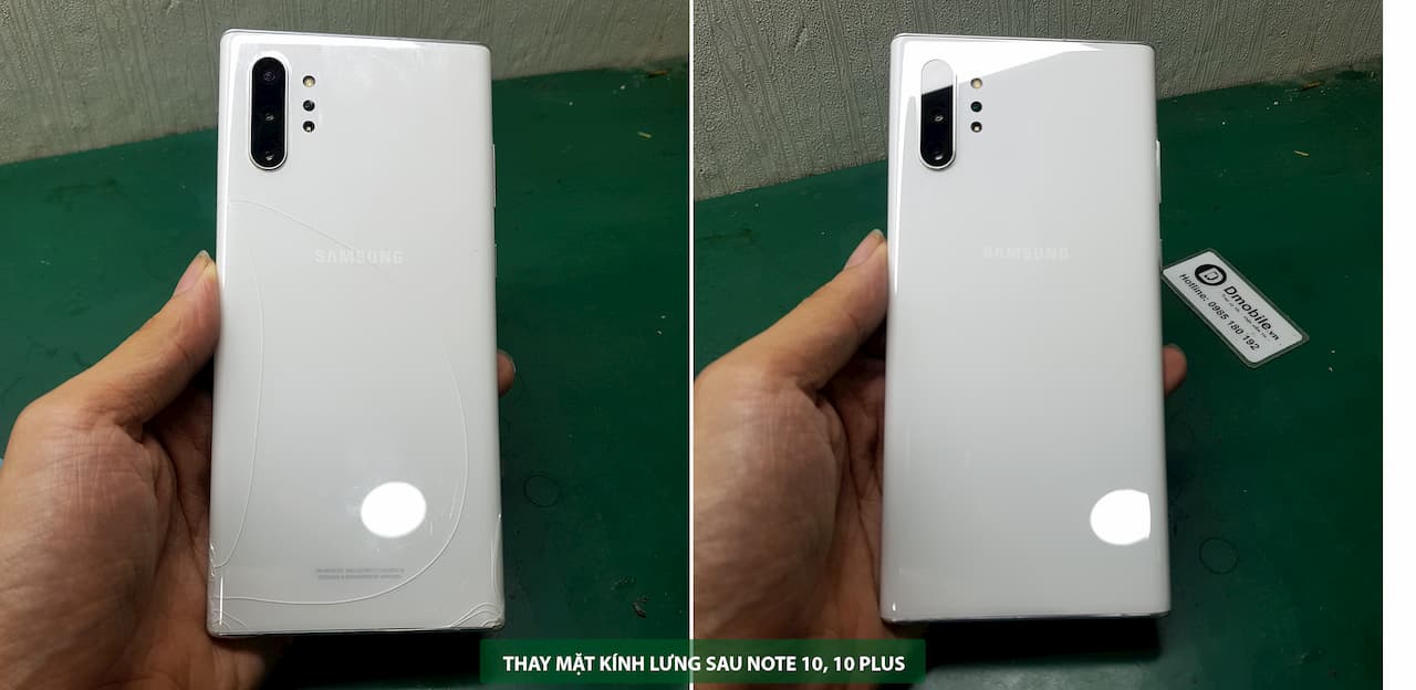 thay mặt kính lưng samsung note 10 plus